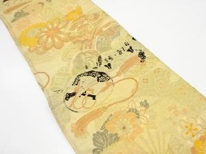 アンティーク　絽貝桶に三ツ扇・草花模様織出し丸帯（材料）